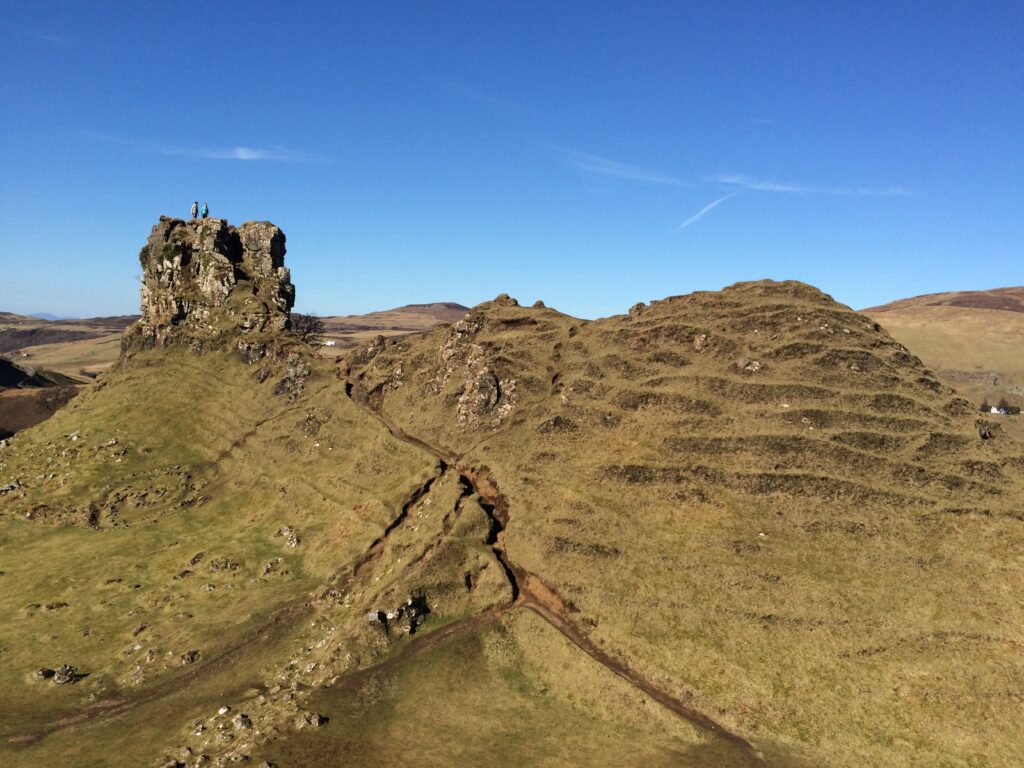 Castle Ewan or Fairy Glen 2014. While there is a deep eroded path to the castle, the base of the Glen is largely grassed.